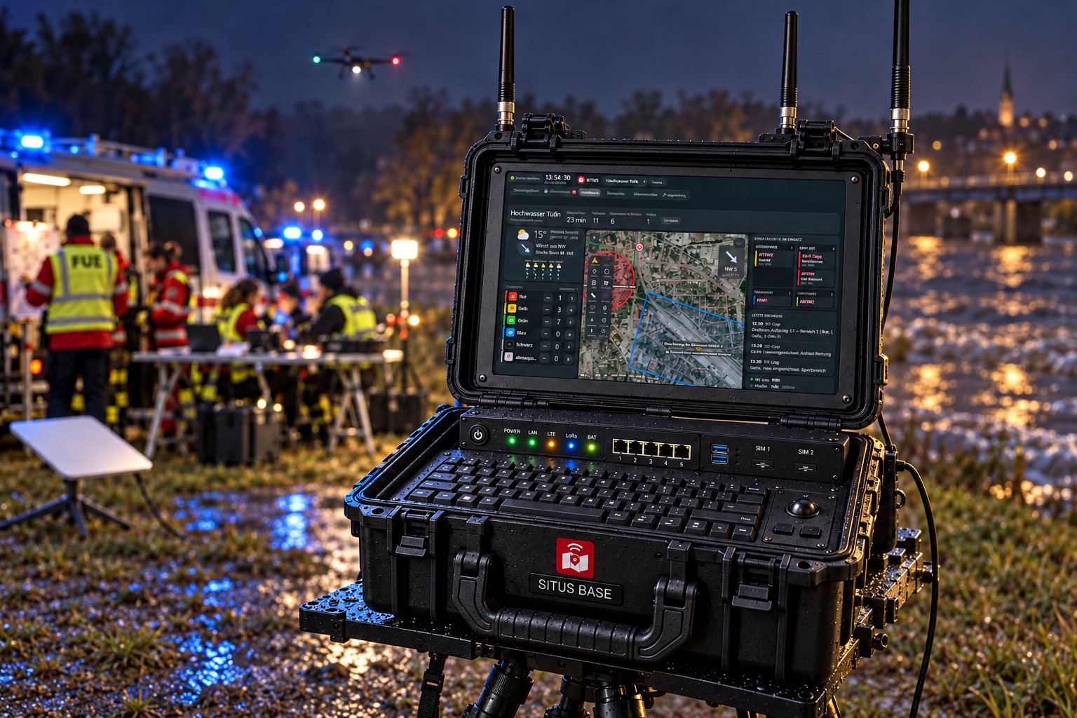 SITUS Base bei Nacht im Einsatz an der Donau (Konzeptvisualisierung)